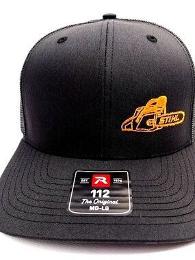Chainsaw Embroidered Richardson 112 Cap Hat Mesh Snapback Black Stihl Tree Trim